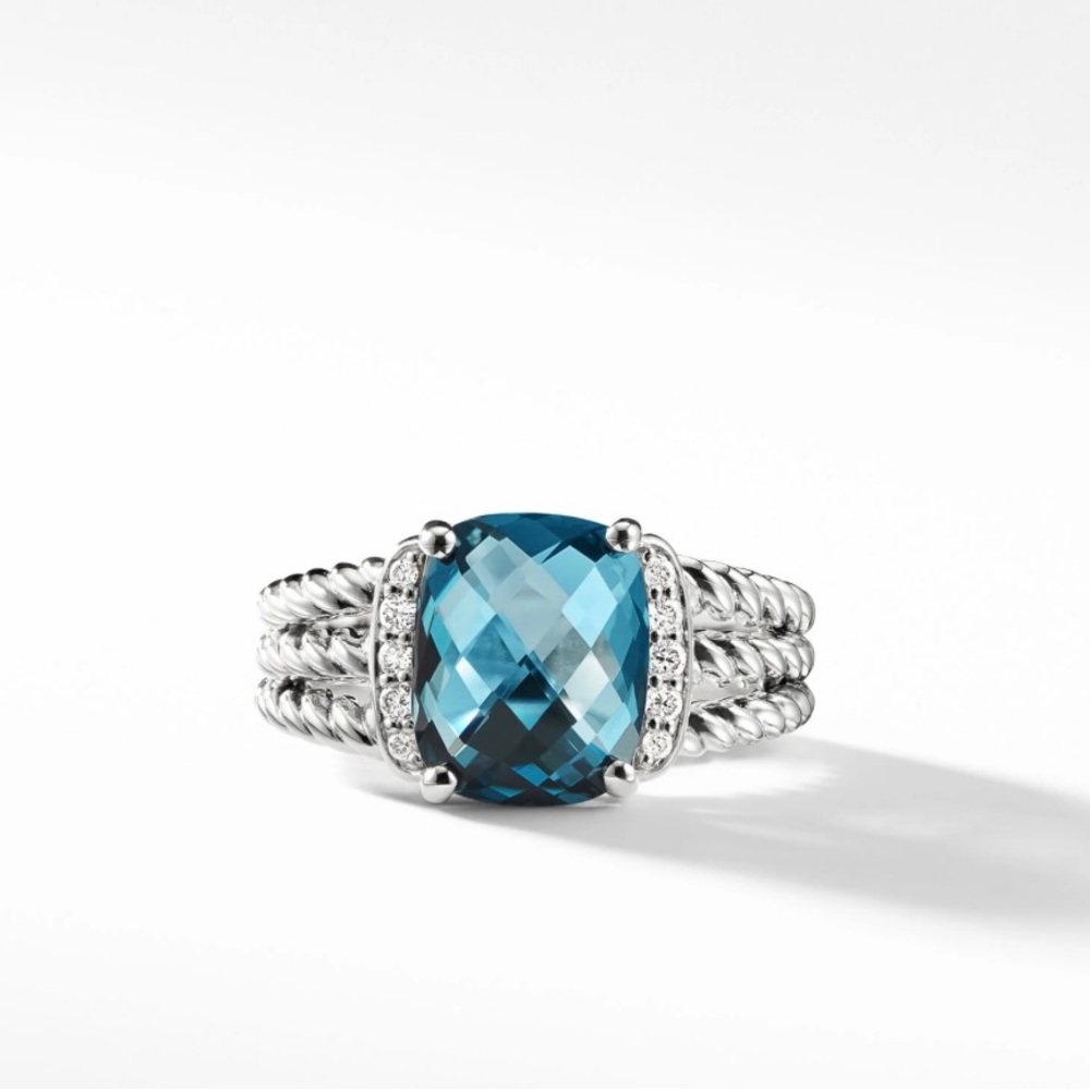 Petite Wheaton Ring in Sterling Silver with Hampton Blue Topaz and Pavé Diamonds